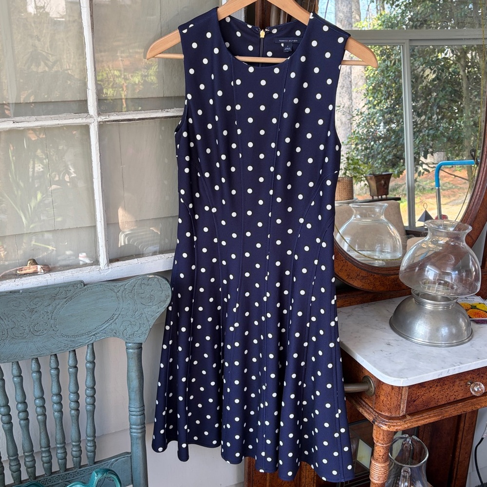Tommy Hilfiger Navy Polka Dot Knee-Length Dress